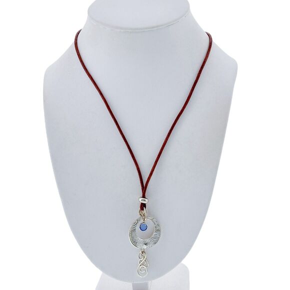 Vintage Silver Tone Blue Crystal Dangle Corded Necklace 15.5"-25.5" - Picture 1 of 4